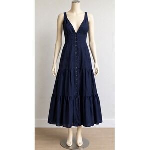 A.L.C. Navy Button-Front Midi Dress